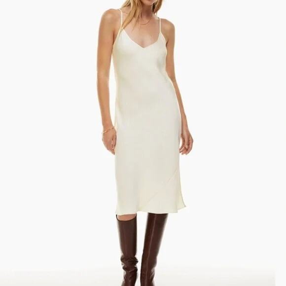 Aritzia Wilfred Slip Midi Dress Cream Champagne Satin Satin Size Medium - Picture 1 of 7